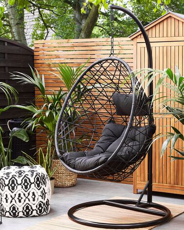 PE Rattan Hanging Chair with Stand Black ALATRI