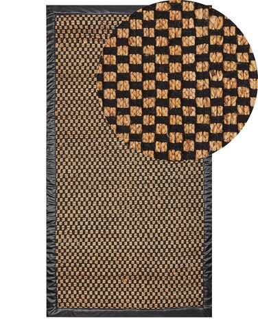 Teppich Jute schwarz / beige 80 x 150 cm kariertes Muster Kurzflor GERCE