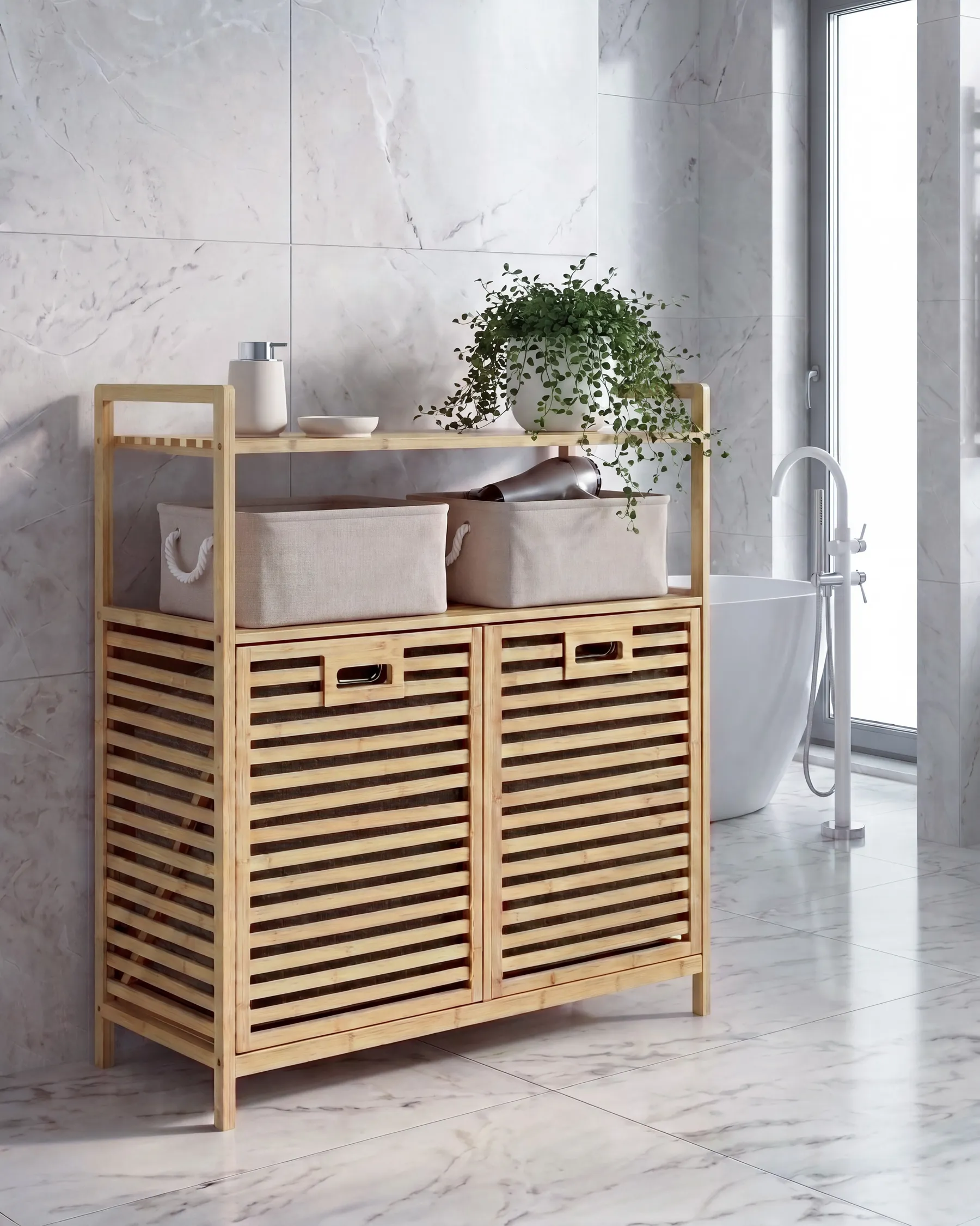 Tilt-Out Laundry Cabinet CEJAR 88 cm Bamboo Light Brown_1144736