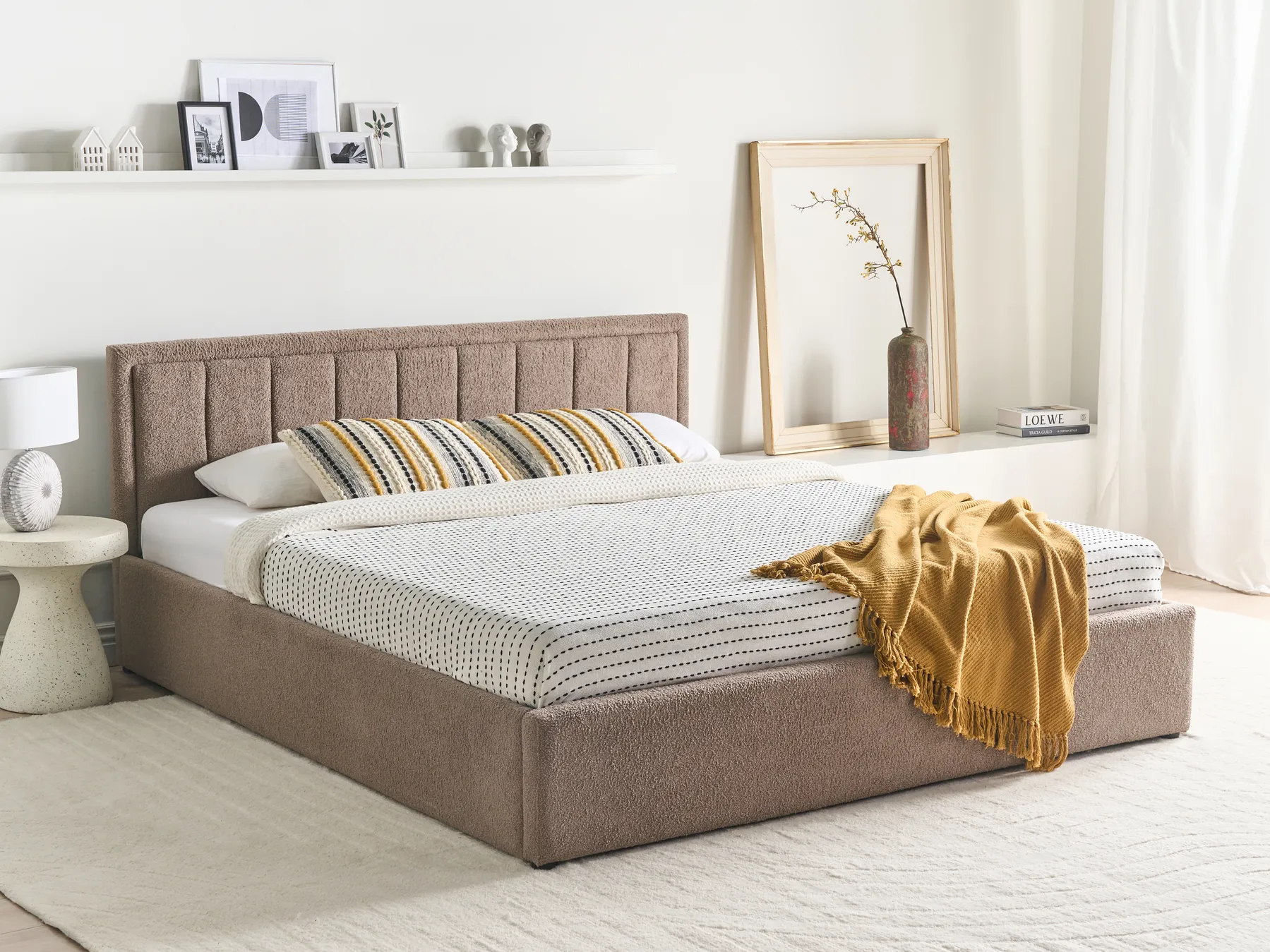 Letto contenitore MONTLAUR Bouclé Tortora 180 x 200 cm_958610