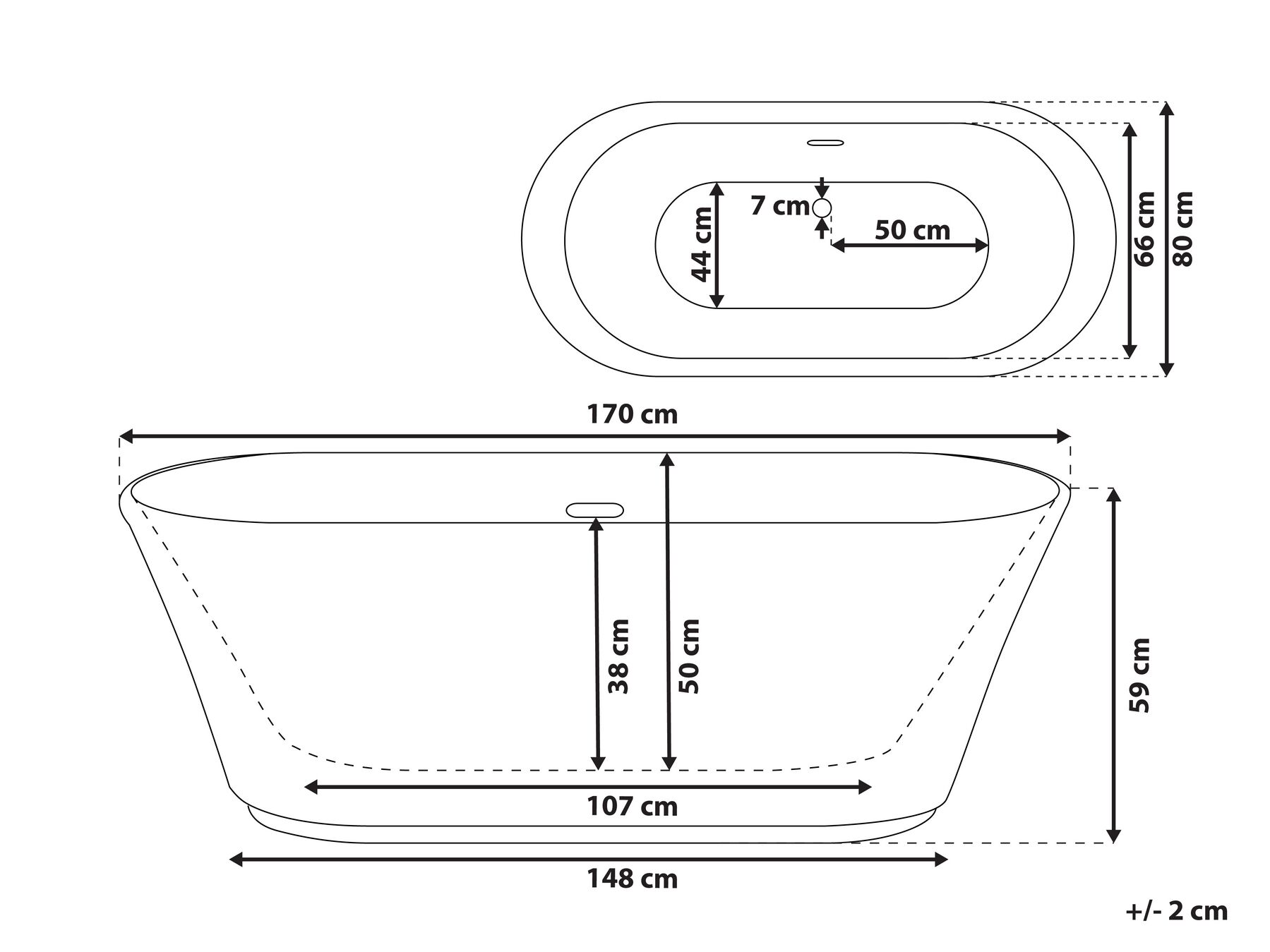 Freestanding Bathtub OVALLE 1700 x 800 mm White_775653