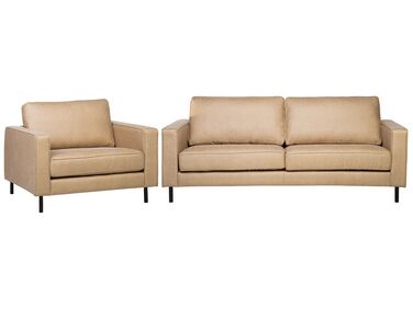 Soffgrupp 2-sits soffa + fåtölj konstläder beige SAVALEN