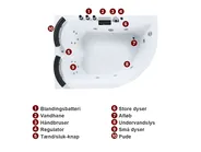 Hjørne-boblebad med LED PARADISO 158 x 113 cm Hvid Højrevendt_979083