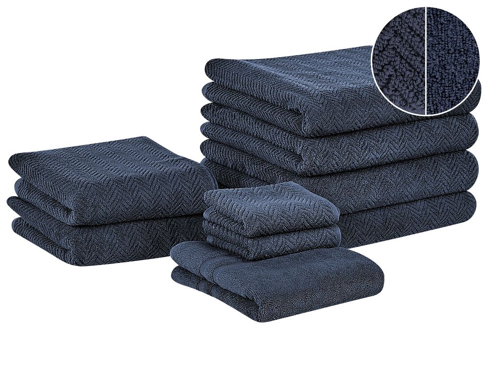 Set of 9 Towels MITIARO Terry Cotton Dark Blue