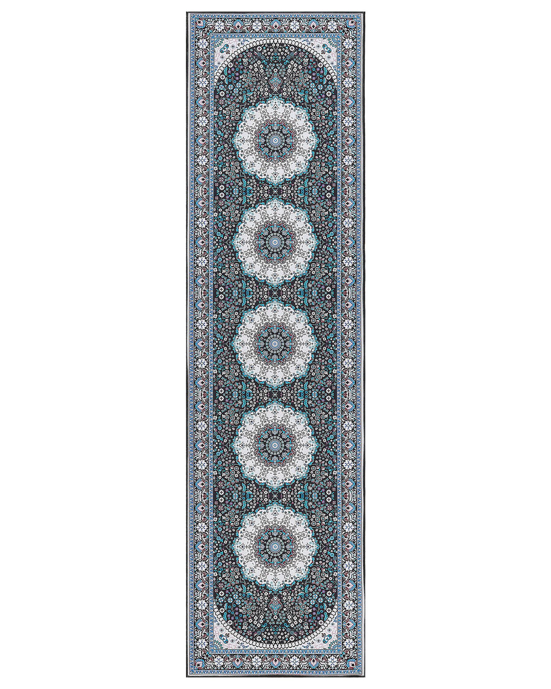 Teppich blau / schwarz 80 x 300 cm orientalisches Muster Kurzflor GEDIZ_886660