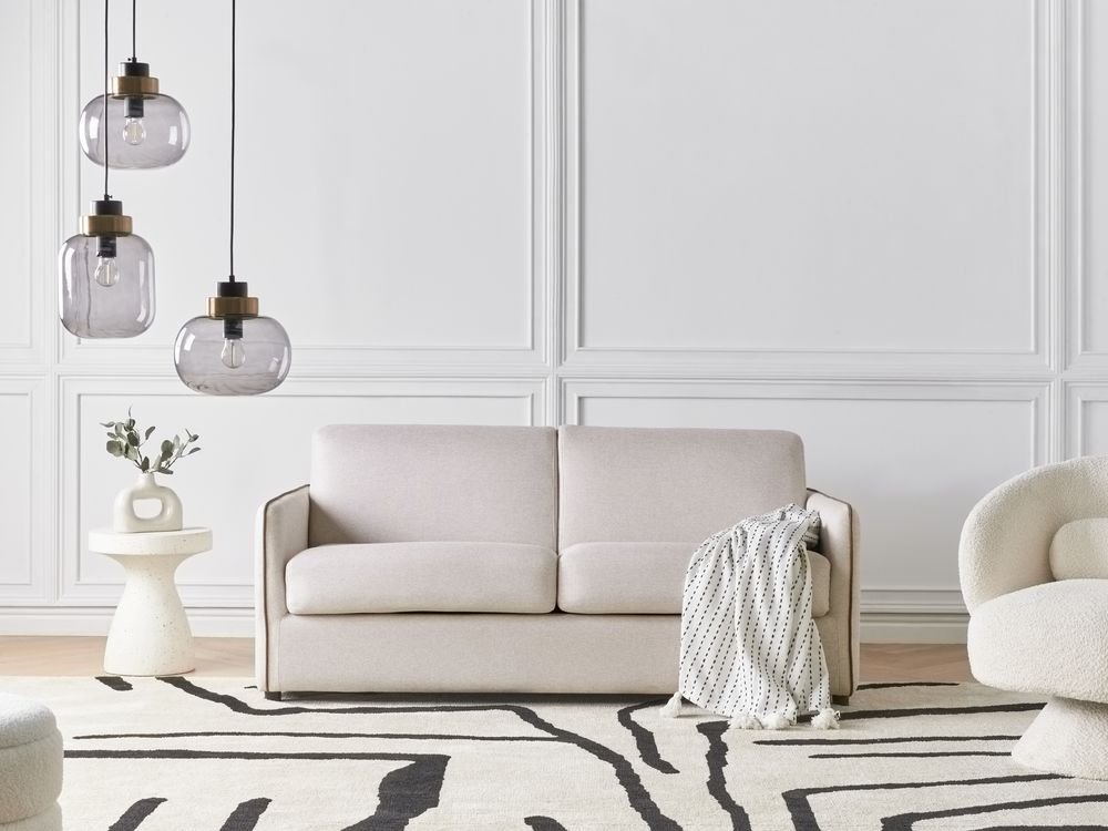 Schlafsofa 2-Sitzer ISHOJ Stoff Hellbeige