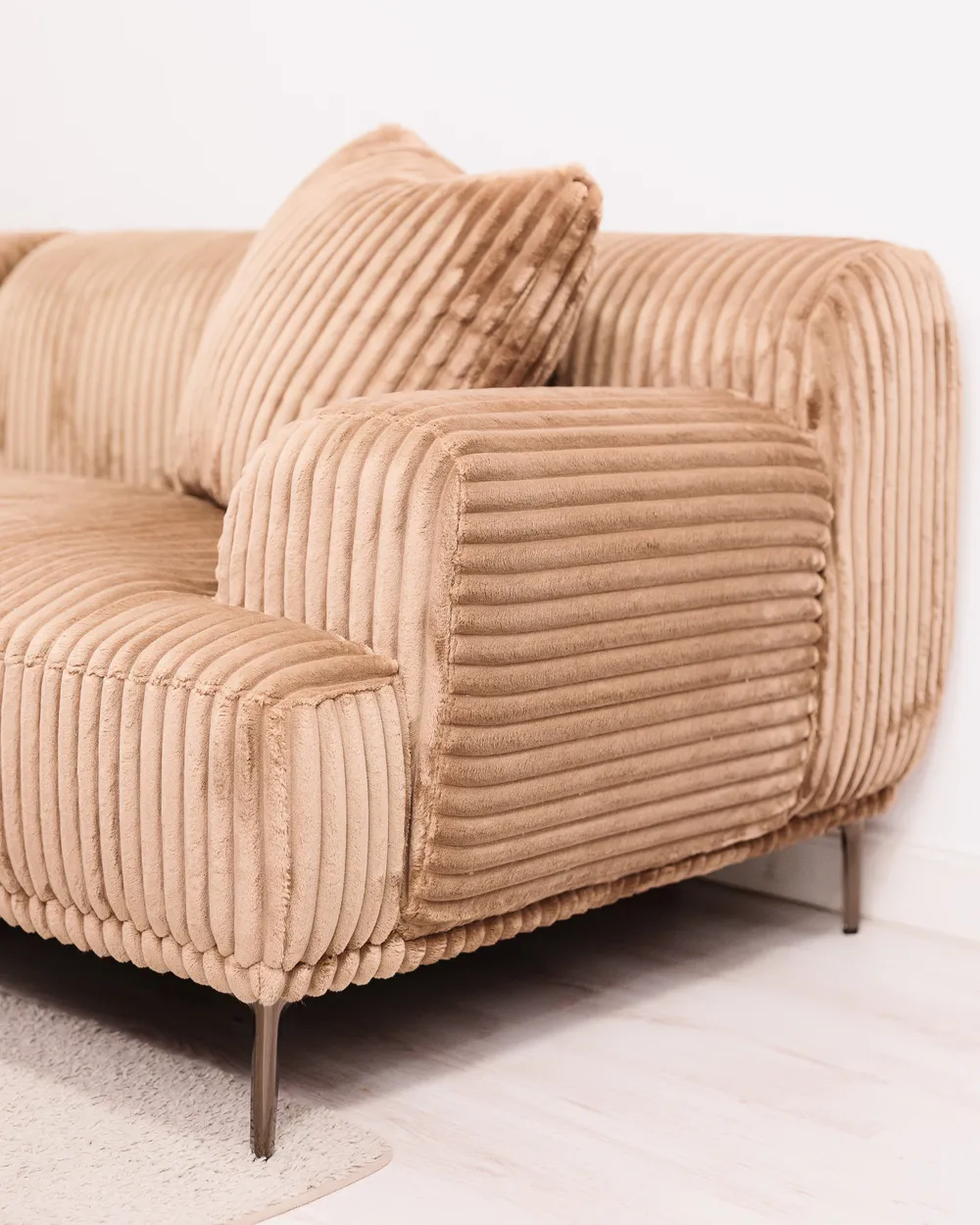 Corner Sofa STENUM Corduroy Light Brown Right Hand_1036550