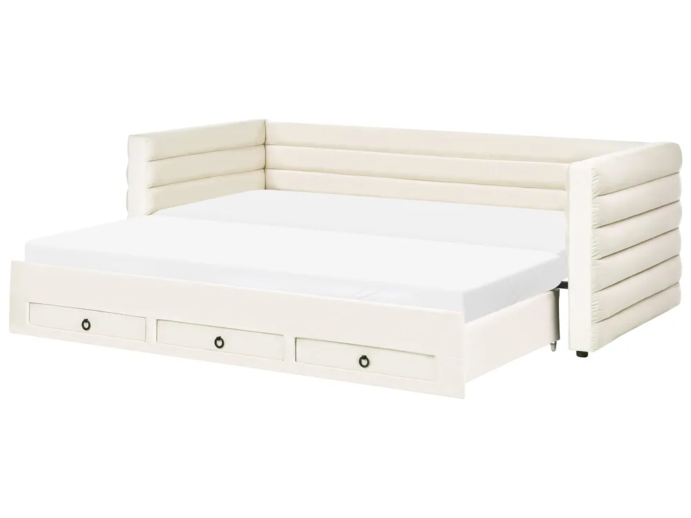 Daybed with Storage Velvet MEUDON 90 x 200 cm (EU Single) Off-White