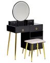 Toaletní stolek se 6 zásuvkami LED zrcadlem a stoličkou černý/ zlatý YVES_845099