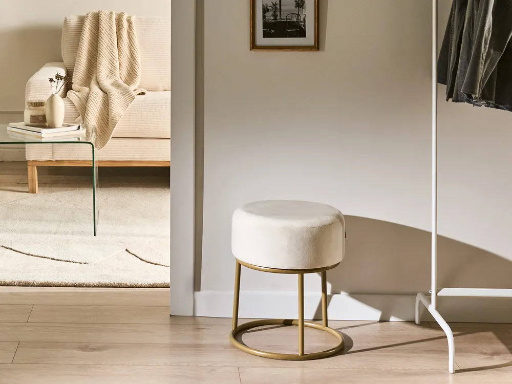Footstool DELCO Velvet Off-White