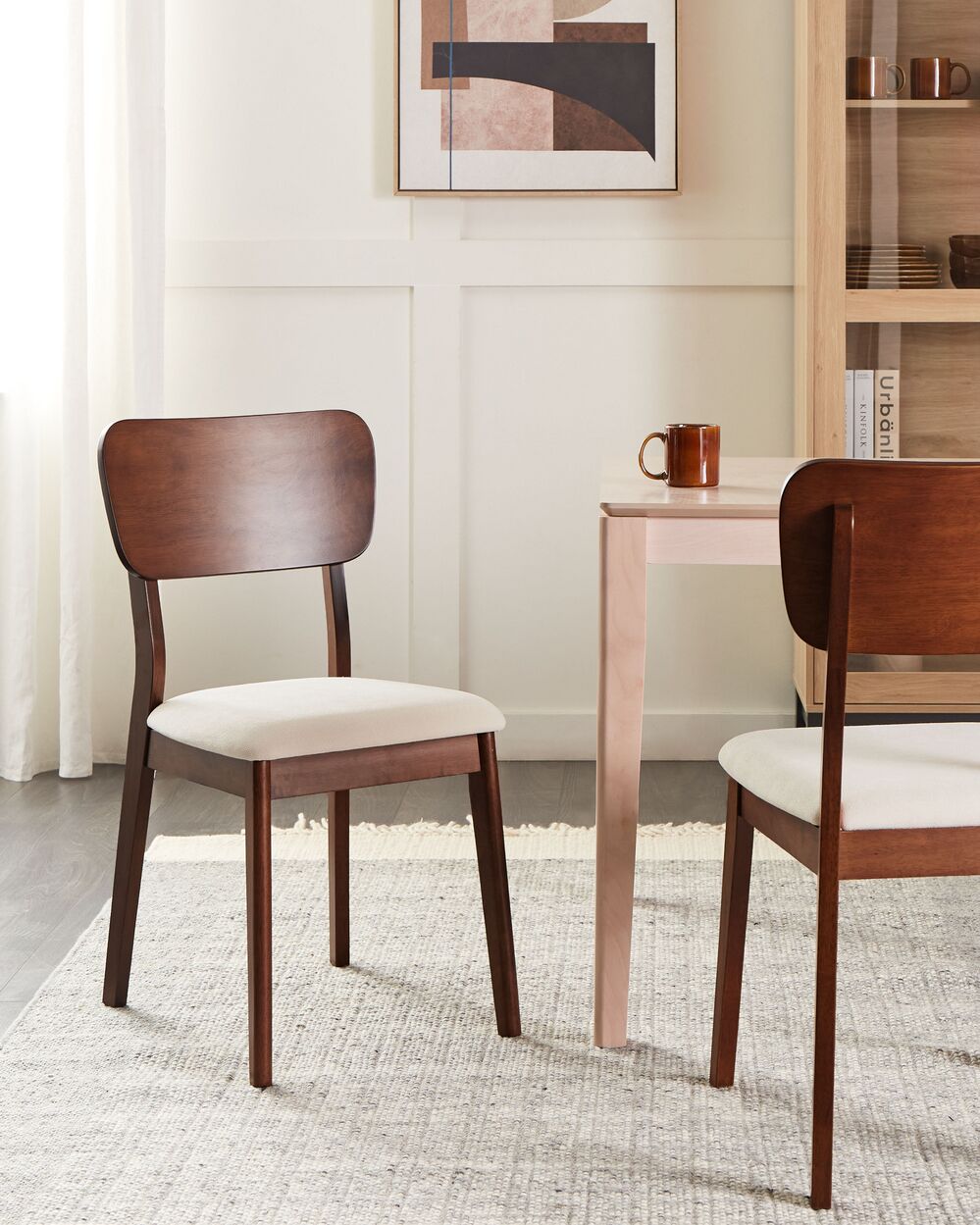 Set of 2 Wooden Dining Chairs Dark Wood and Light Beige MINIER Beliani