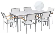 Garden Dining Set 6 Seater COSOLETO/GROSSETO Tempered Glass Marble Effect White Marble_881699