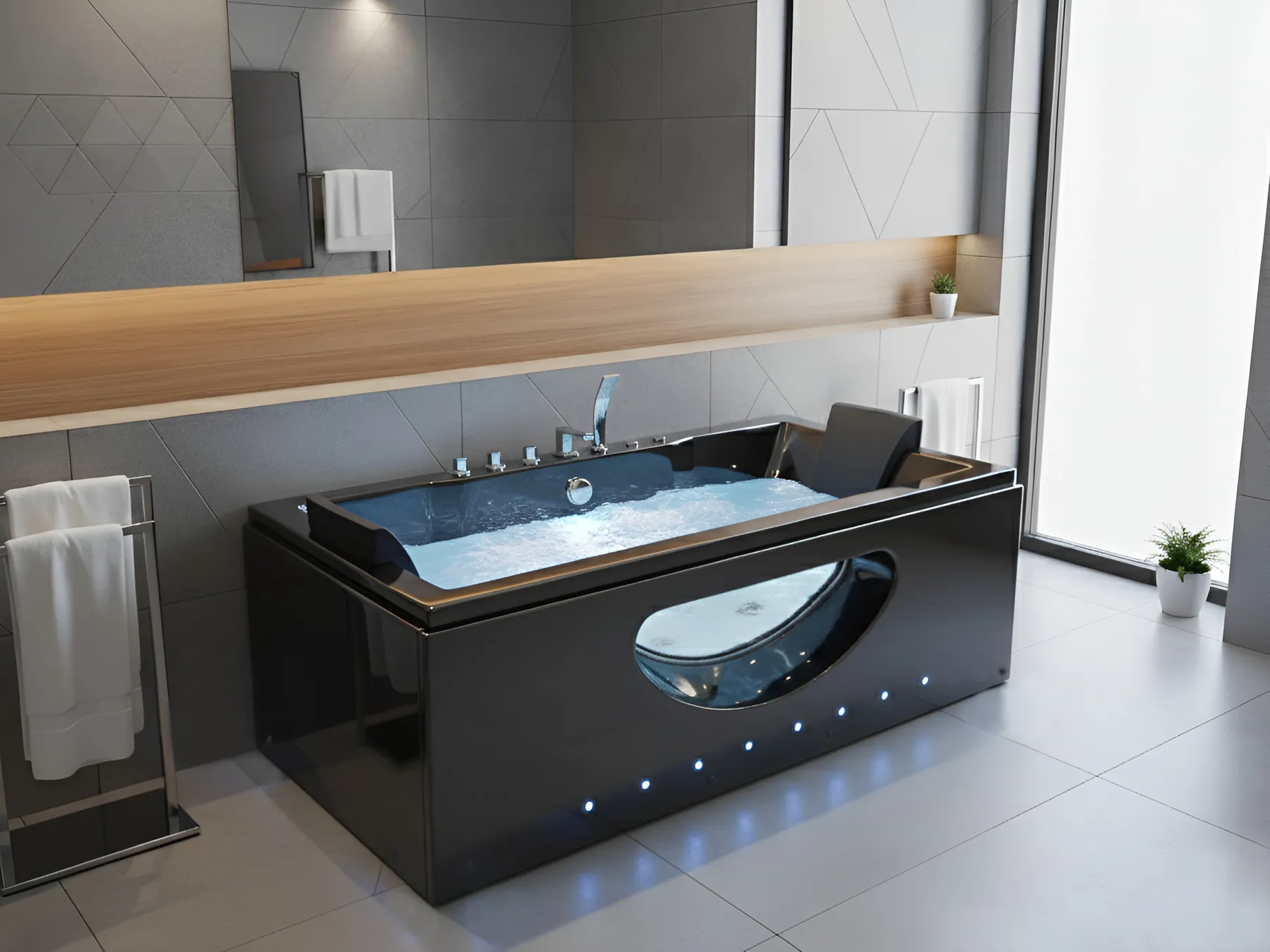 Vasca idromassaggio angolare con LED HAWES 180 x 90 cm Nero_1033646