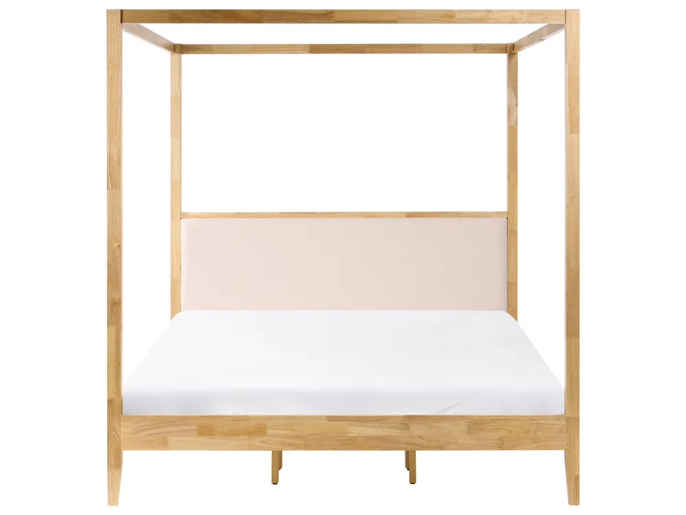 Four Poster Bed Wood HAILLICOURT 180 x 200 cm (EU Super King) Light Brown_1037204