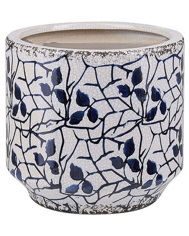 Stoneware Flower Vase 15 cm White with Navy Blue MYOS