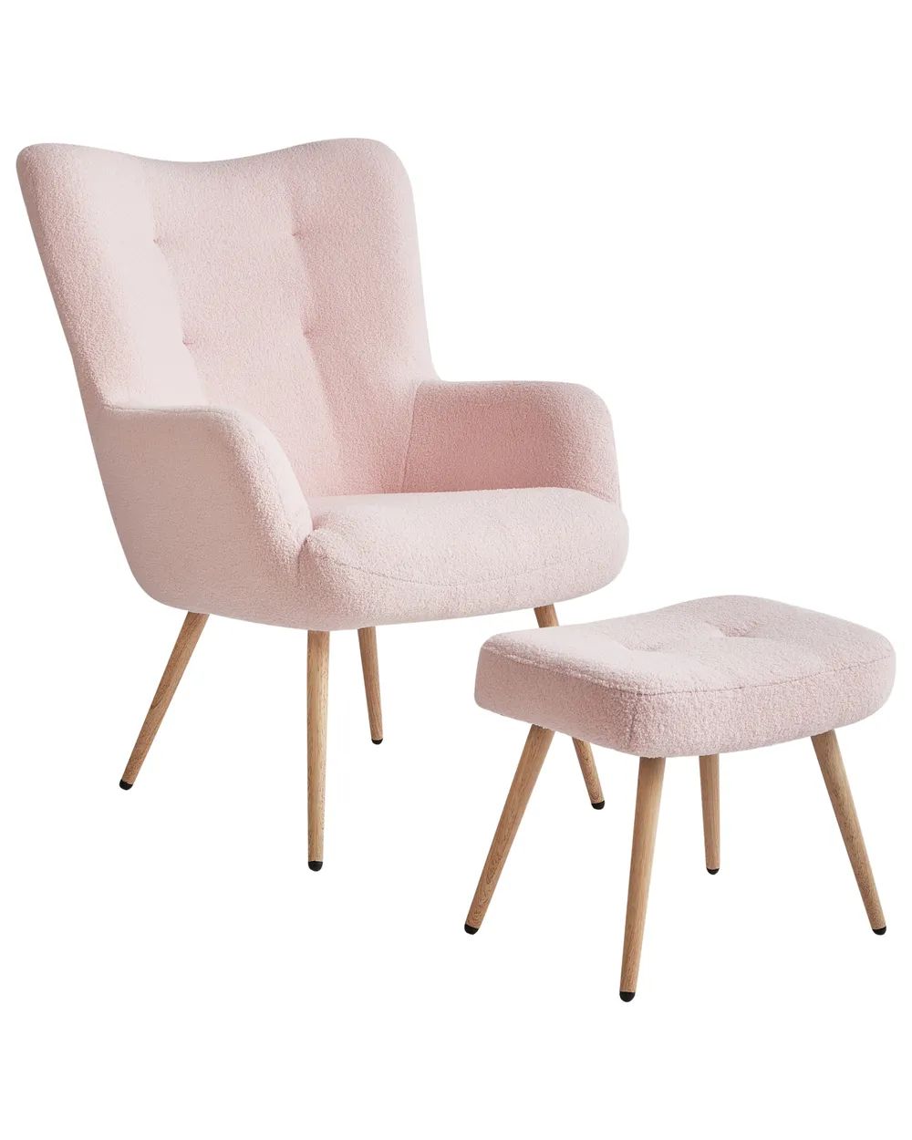 Poltrona Wingback VEJLE con poggiapiedi Bouclé Rosa pastello_966599
