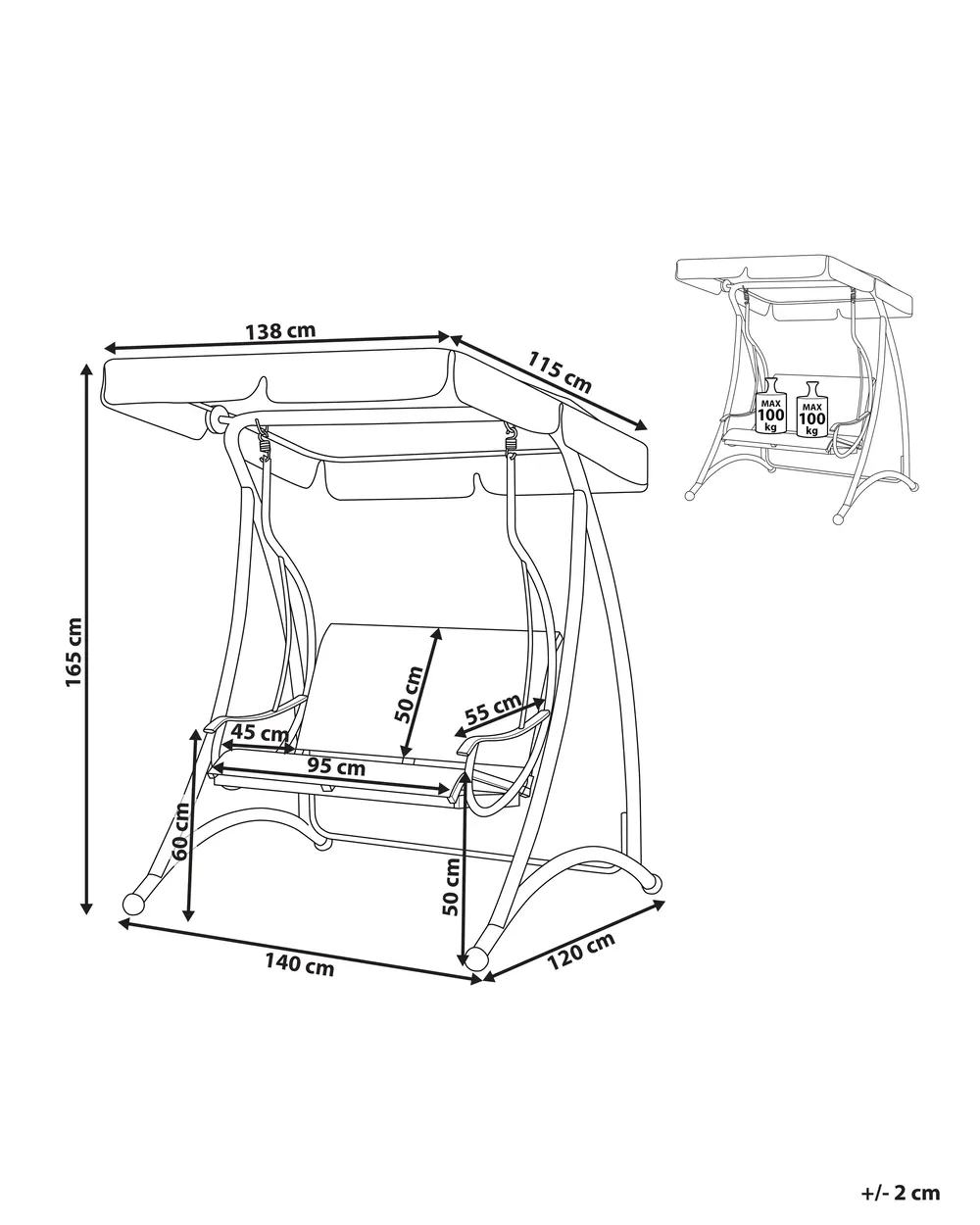 Patio Swing TESERO Metal Grey_744210