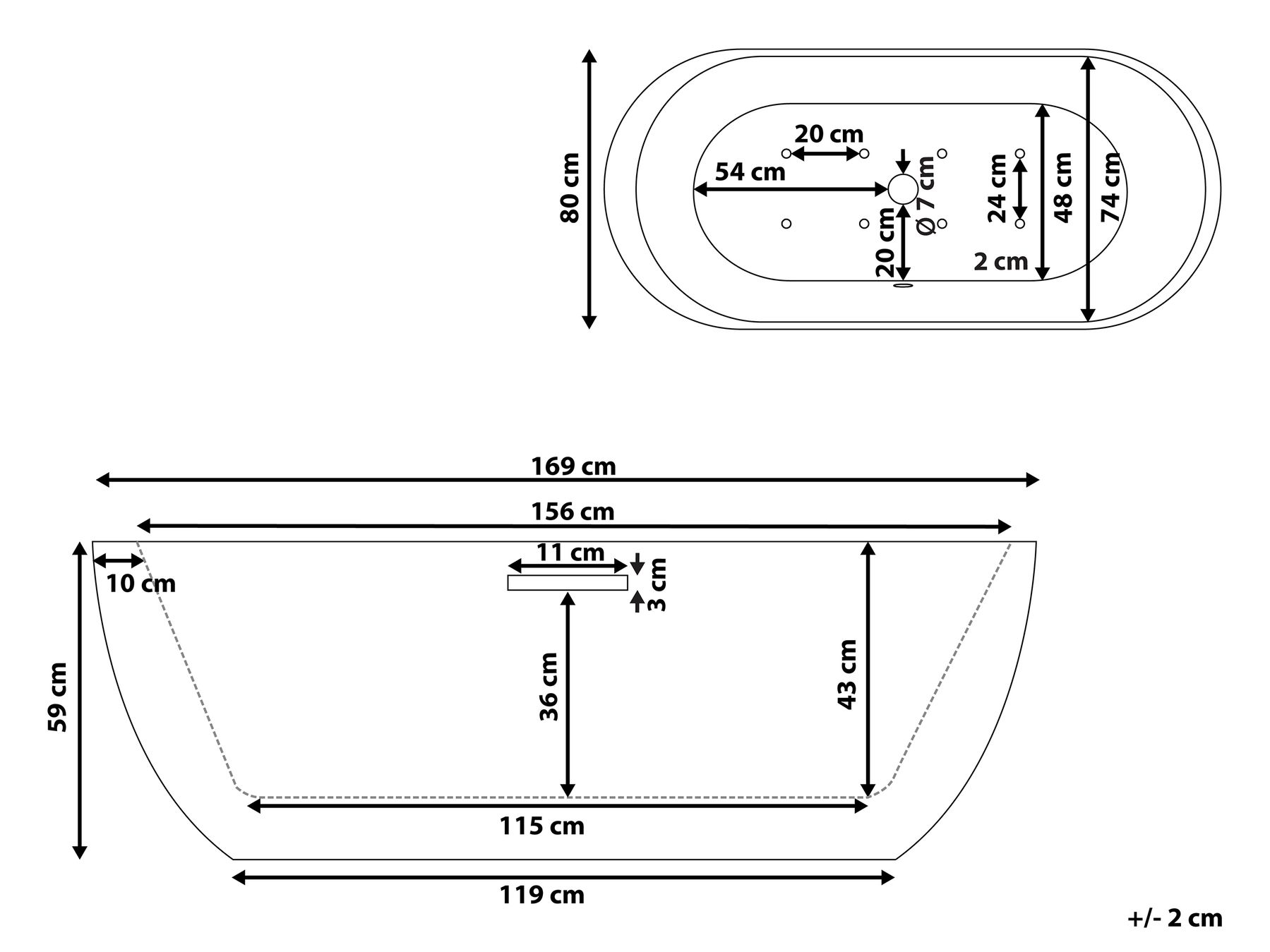 Vasca idromassaggio freestanding con LED NEVIS 170 x 80 cm Bianco_798692
