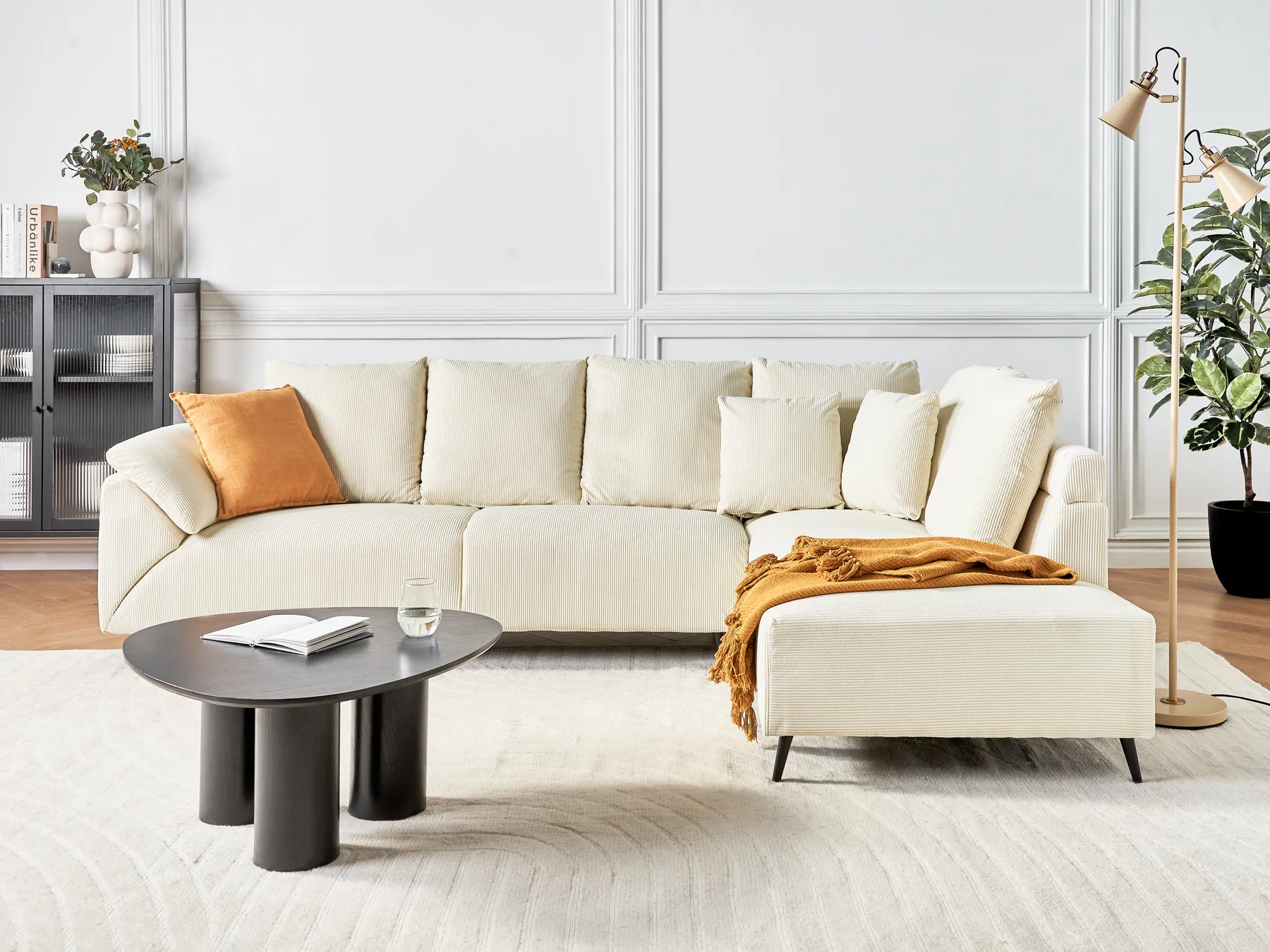 Corner Sofa 4 Seater LUNNER Corduroy Light Beige Left Hand_945672