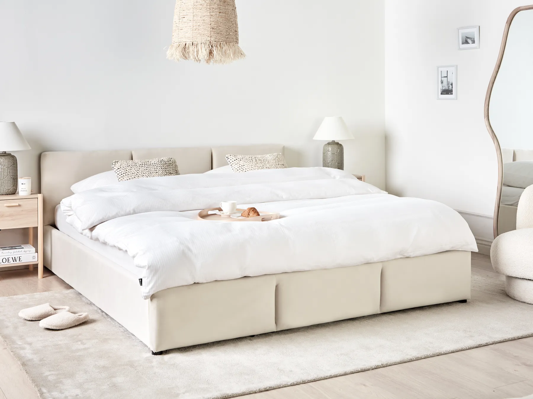 Ottoman Bed BOUSSE Velvet Light Beige 180 x 200 cm (EU Super King)_862632