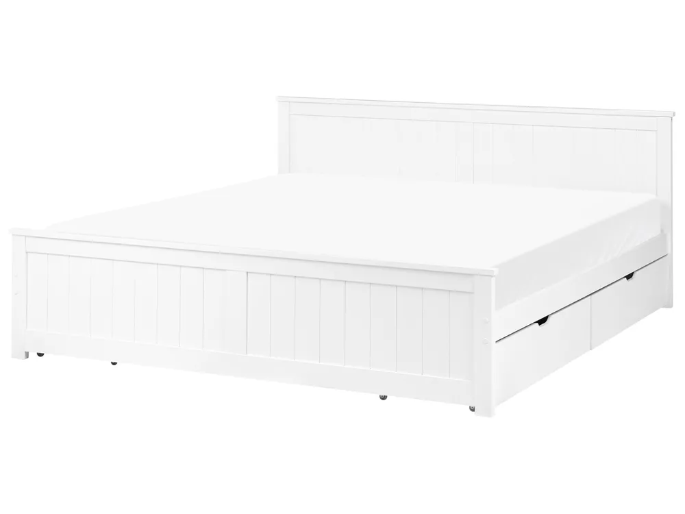 Bed with 4 Drawers SABRAN Pine Wood White 180 x 200 cm (EU Super King)_1061336
