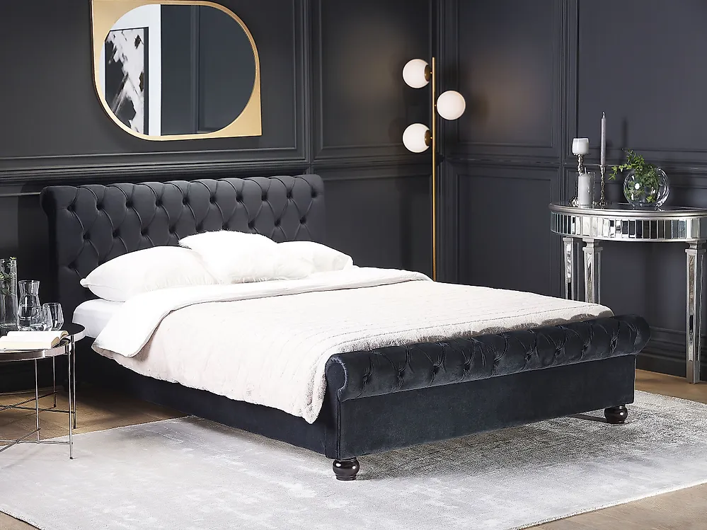 Letto Velluto AVALLON 160 x 200 cm Nero_1182473