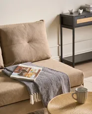 Sofa Bed 2 Seater JERSLEV Fabric Light Brown_1011616