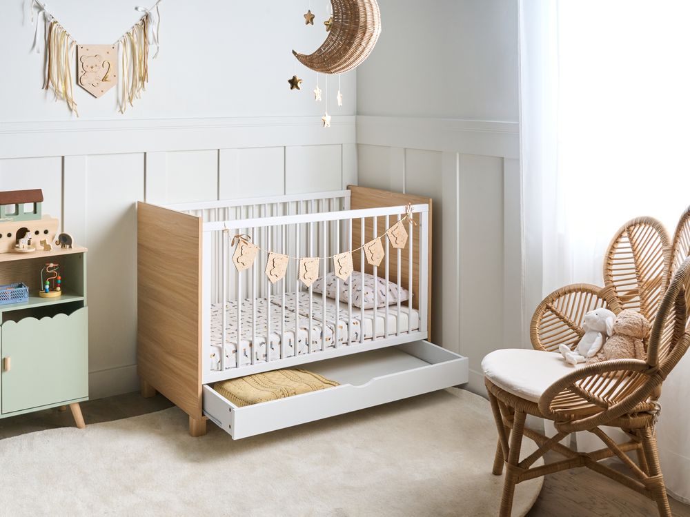 Nursery Furniture Pine Cot Bed With Drawer Traditional Cot With