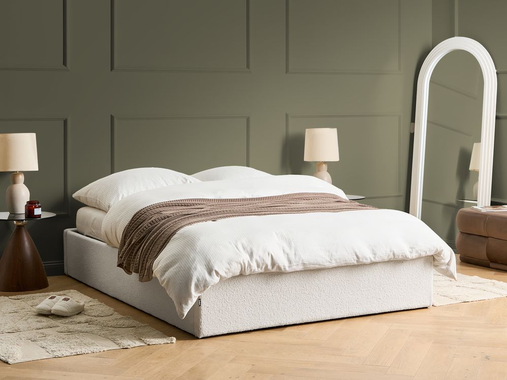 Lit ottoman sans tête de lit DINAN Bouclé Blanc cassé 140 x 200 cm