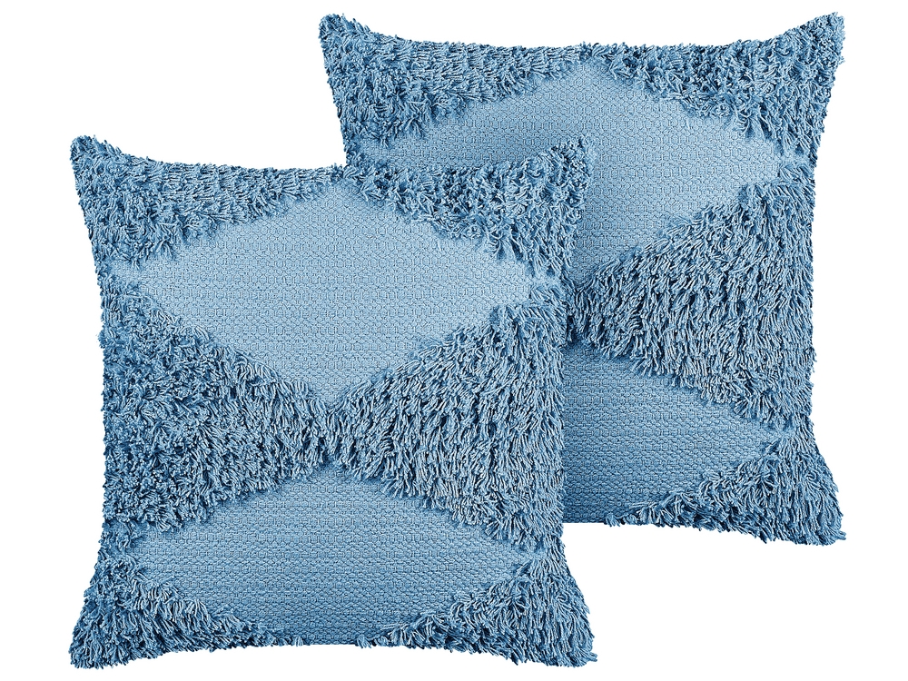 Set of 2 Tufted Cotton Cushions 45 x 45 cm Blue RHOEO Beliani