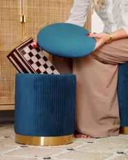 Set of 2 Storage Pouffes MIRAMAR Velvet Teal_1171352