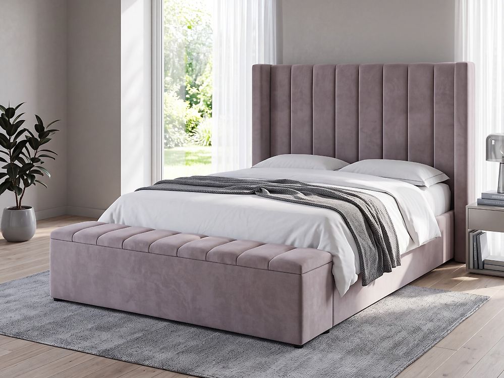 Seng med opbevaringsbænk NOYERS Velour Grå 140 x 200 cm
