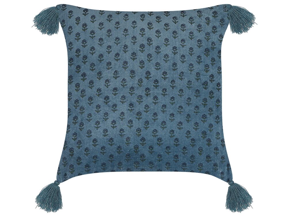 Almofada decorativa RIBES 45 x 45 cm Veludo Azul escuro Padrão floral