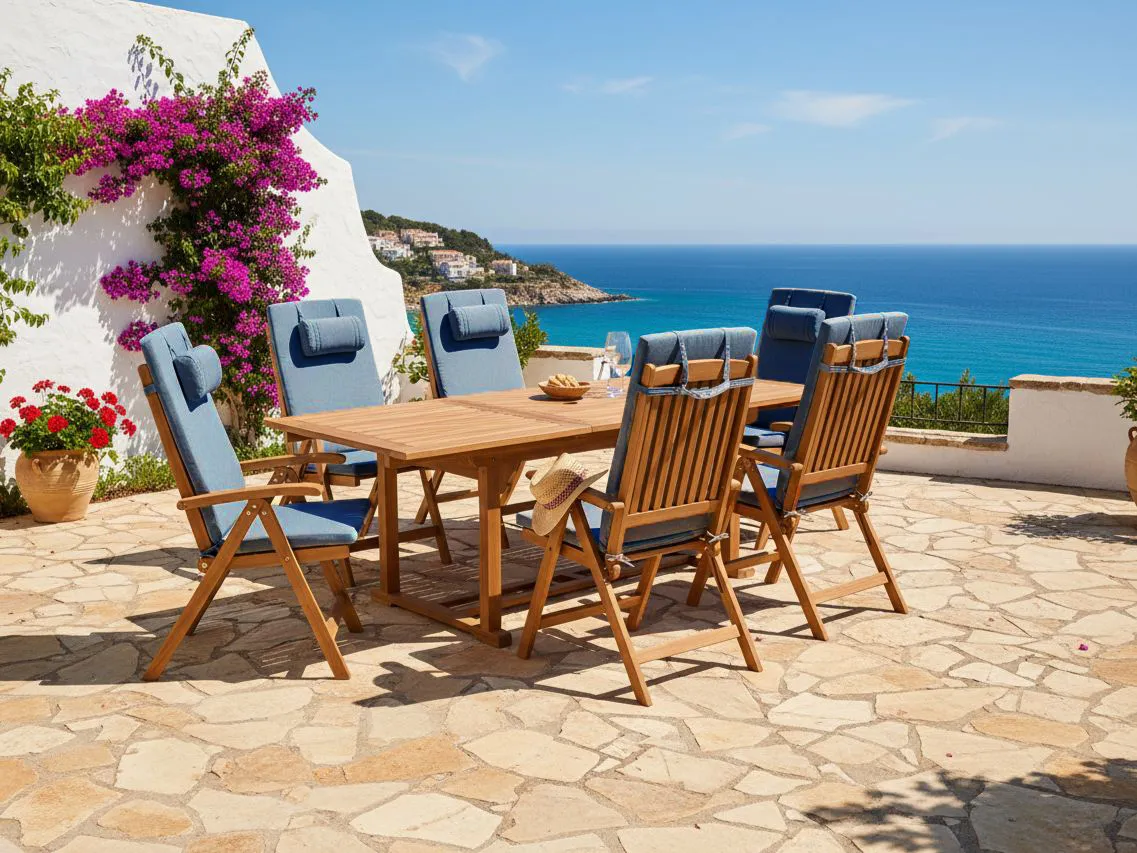 Set di 6 sedie da giardino con cuscini JAVA PREMIUM Legno d'acacia Blu_1070808