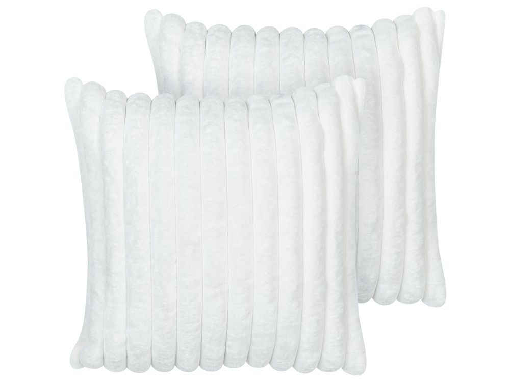 Dekokissen 2er Set RAKYA 45 x 45 cm Webpelz Weiss Streifenmuster