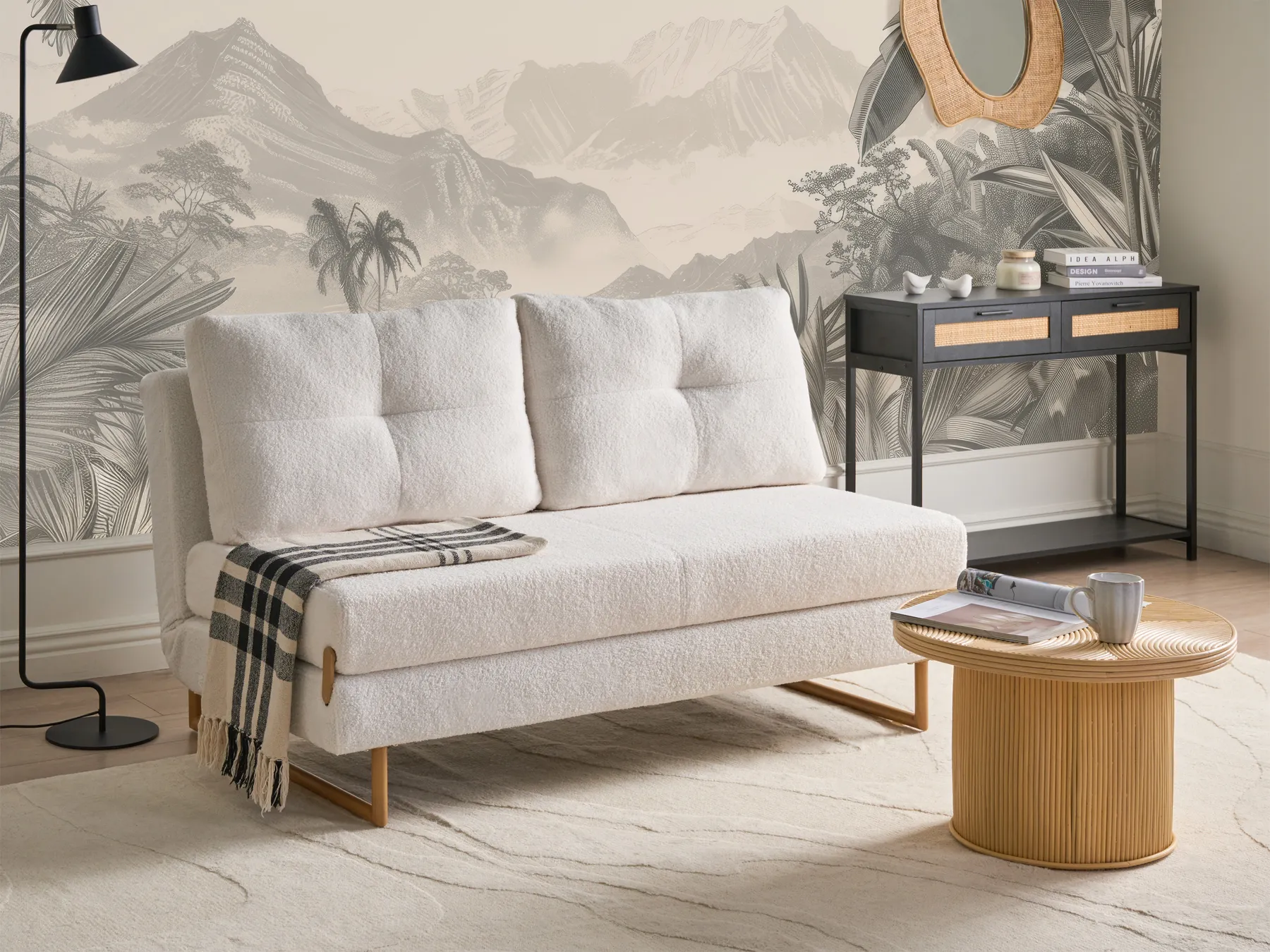 Sofa Bed 3 Seater JERSLEV Boucle Off-White_1013021