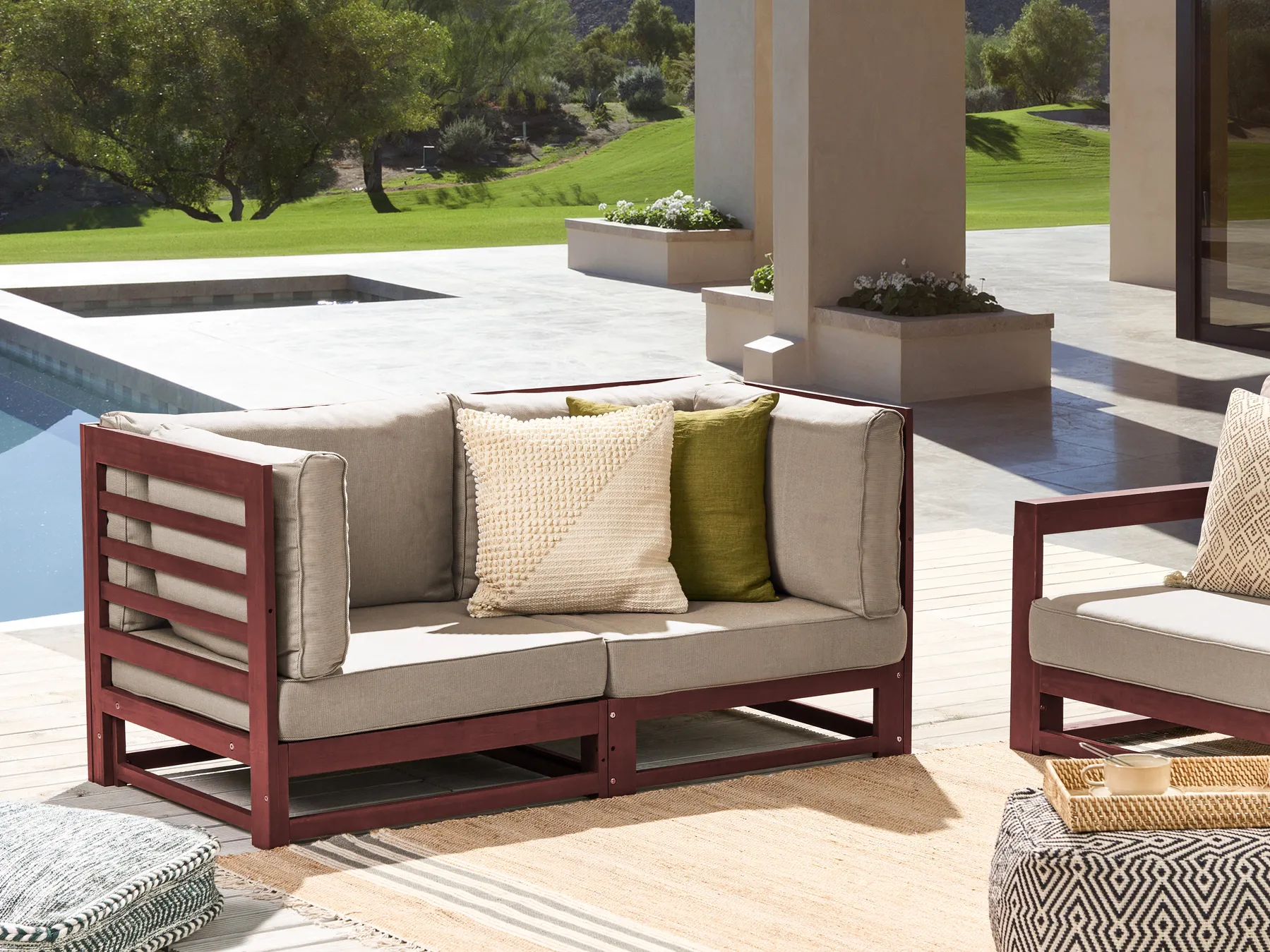 Sofa ogrodowa dla 2 osób TRANI Modułowy Drewno akacjowe Bordowy_895493