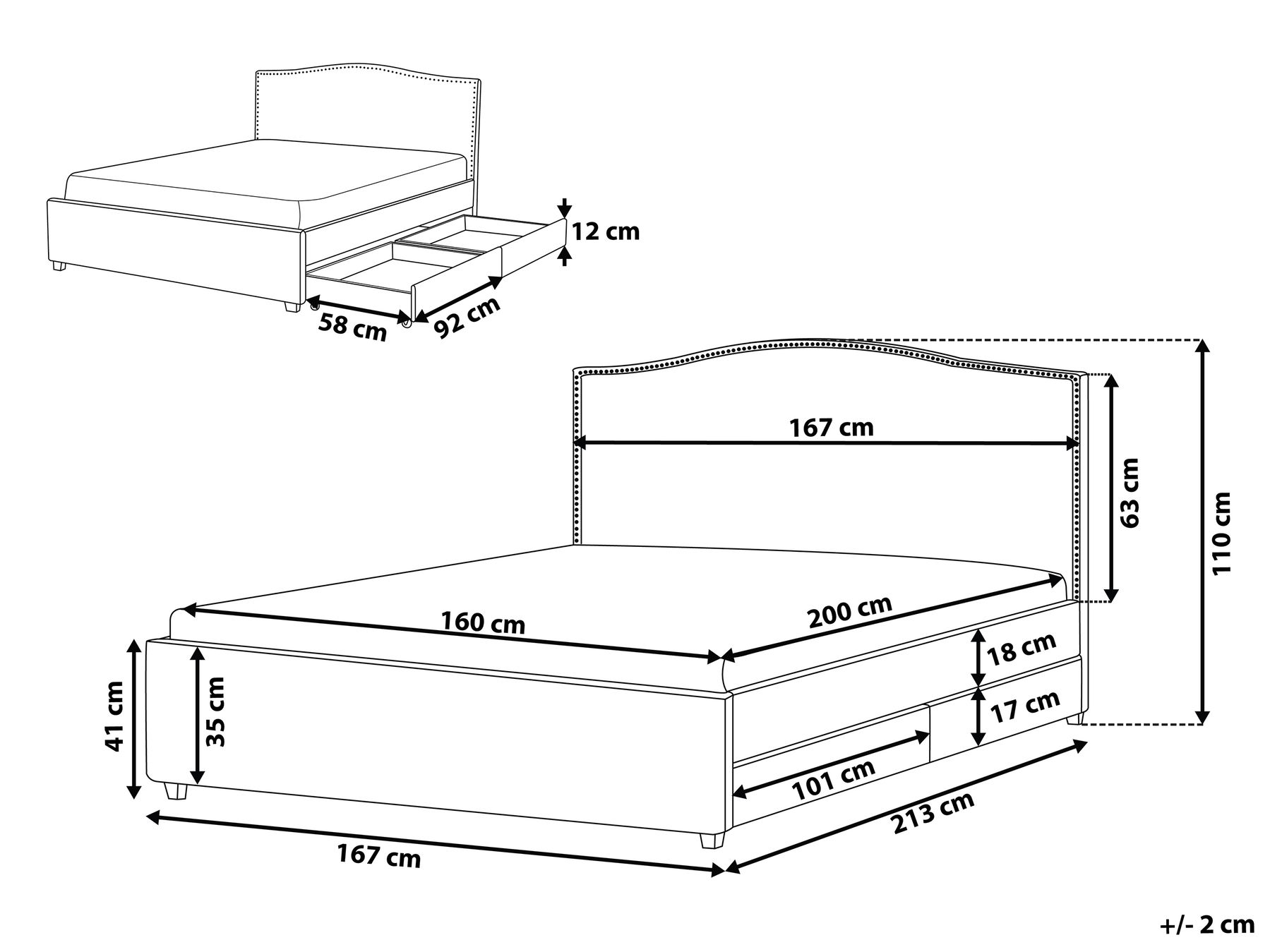 Bed with Storage Drawers MONTPELLIER Fabric Beige 160 x 200 cm (EU King Size)_785584