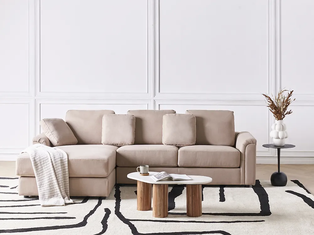 Ecksofa KOHLO mit Ottomane Stoff Taupe rechtsseitig_1175549
