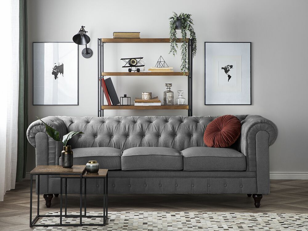 Canapé 3 places CHESTERFIELD Tissu Gris clair