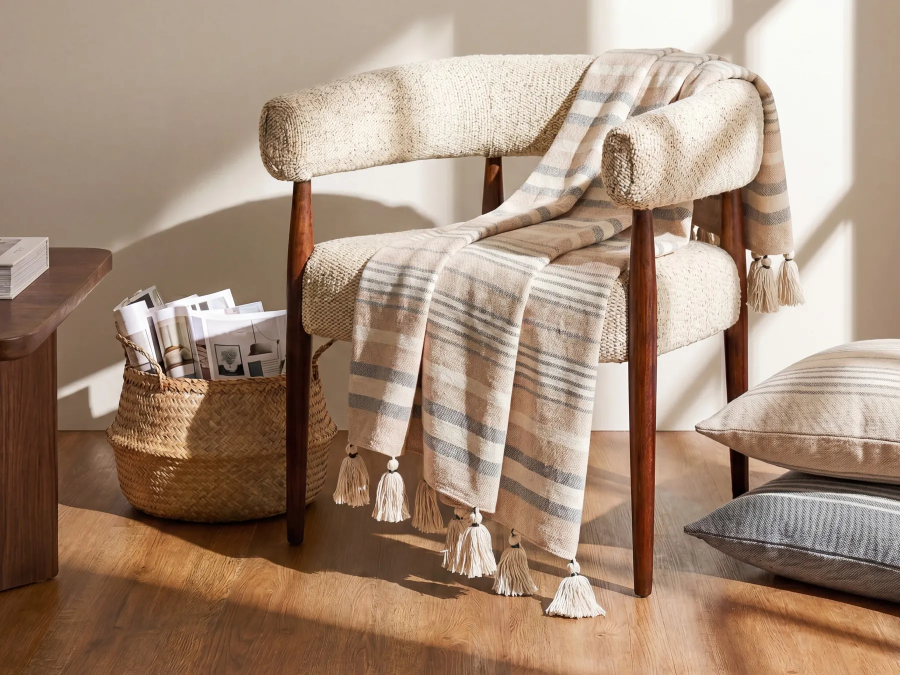 Blanket YARSELI Cotton 130 x 170 cm Beige_864054