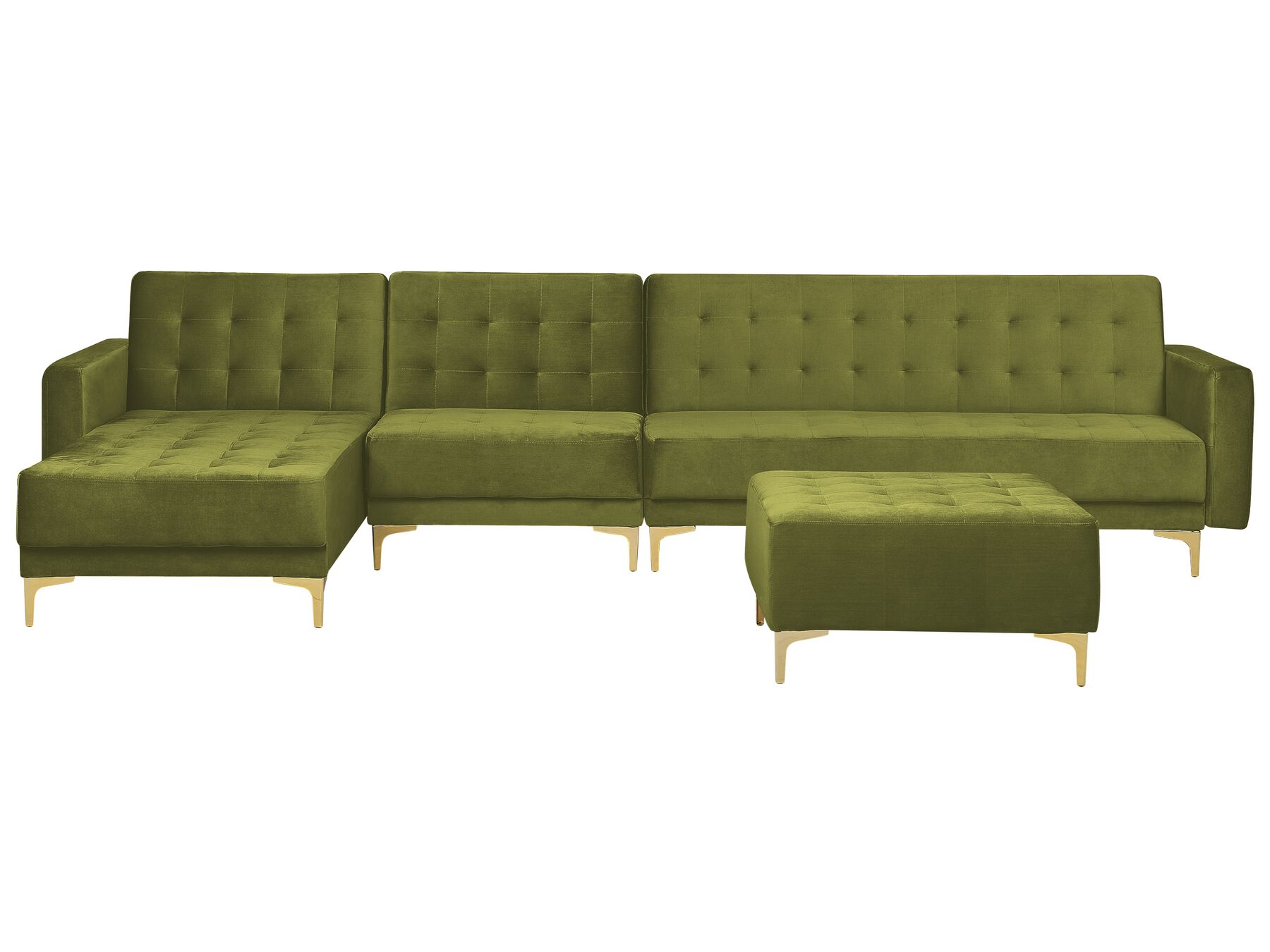 Right Hand Modular Velvet Sofa with Ottoman Green ABERDEEN_882387