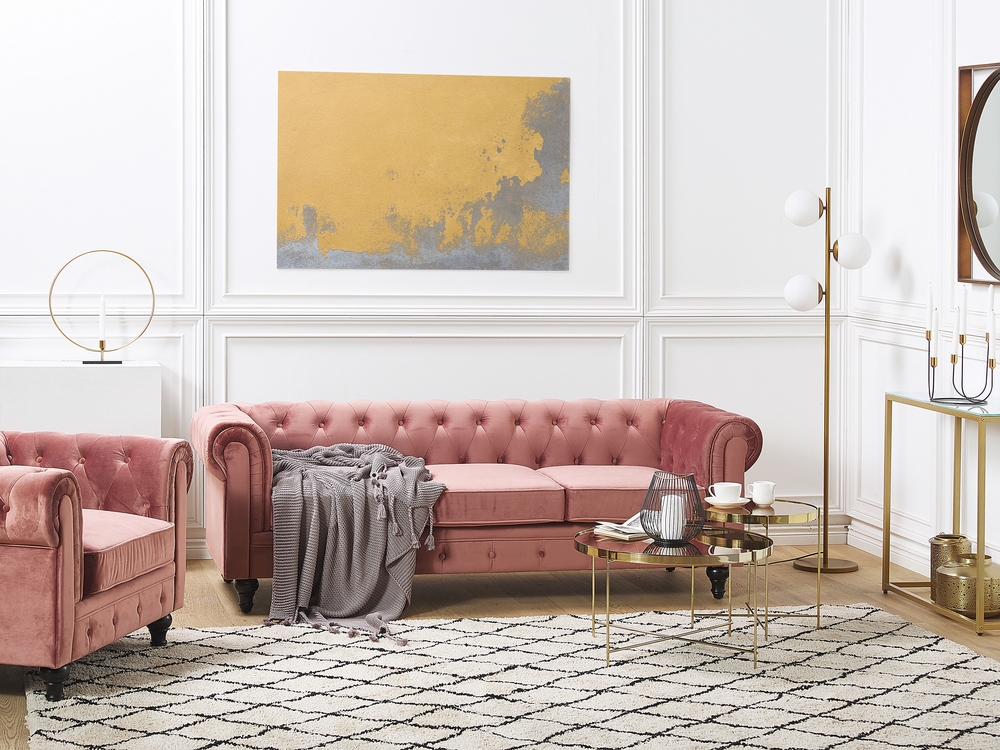 Velvet Living Room Set Pink CHESTERFIELD Beliani