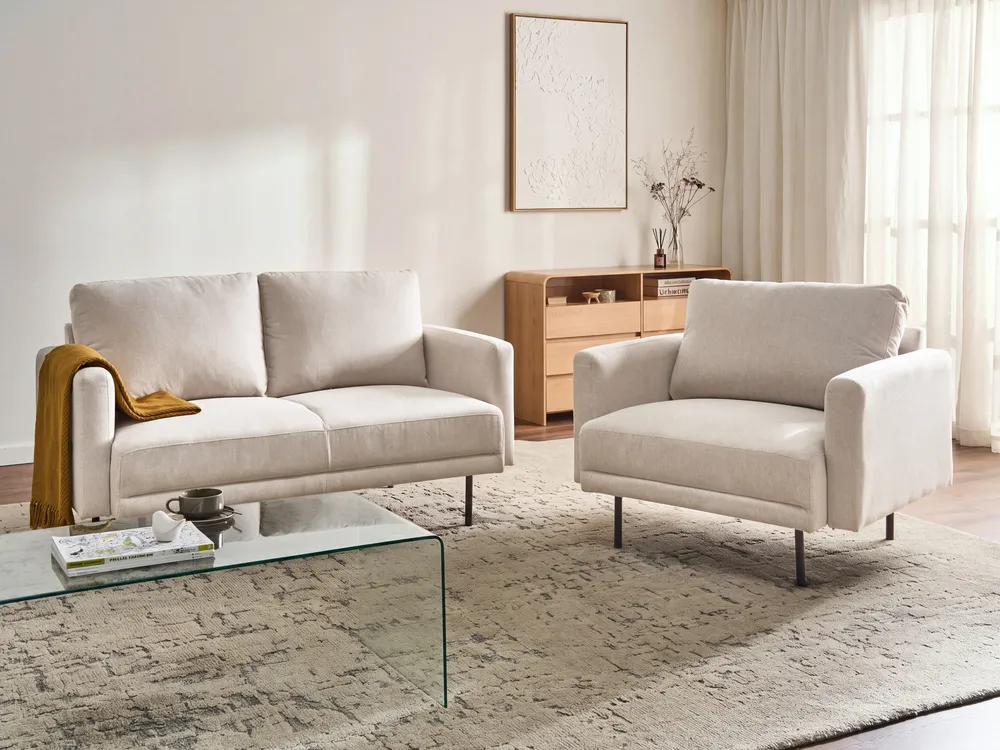 Living Room Set 3 Seater BREDA Fabric Light Beige