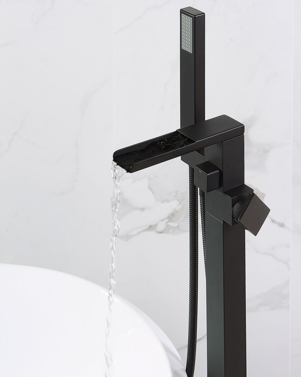 Rubinetto Da Bagno Freestanding Con Soffione Doccia - Design Moderno In Ottone Nero - Foto 8