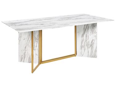 Table de salle à manger effet marbre et doré 100 x 200 cm CALCIO