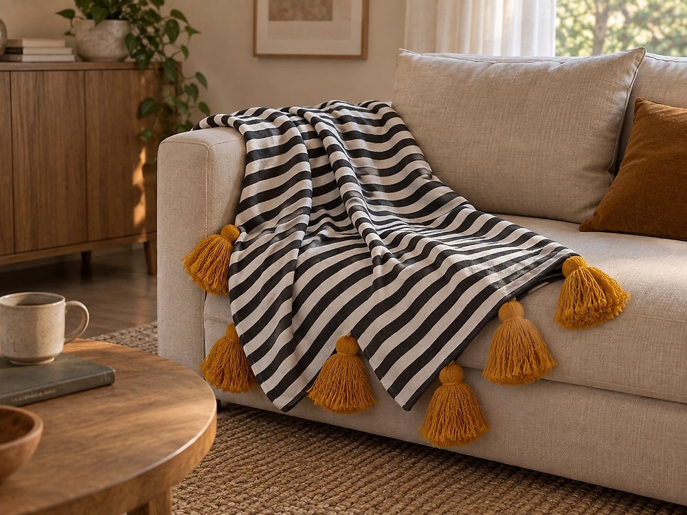 Blanket SUNWAL Fabric 130 x 170 cm Black/ White