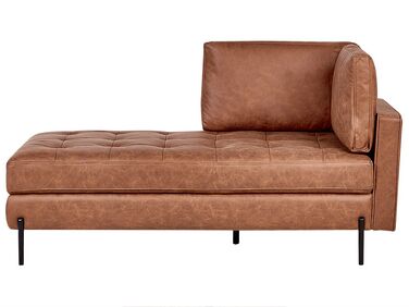 Right Hand Faux Leather Chaise Lounge Golden Brown REBAIS