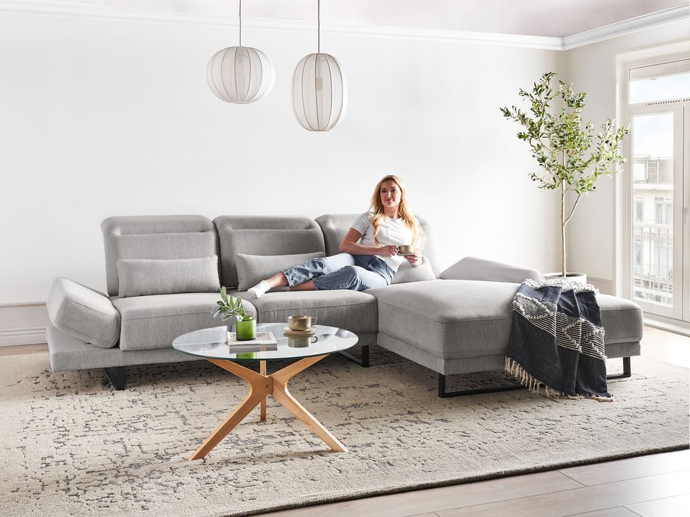 Corner Sofa 4 Seater IKAST Fabric Light Grey Left Hand