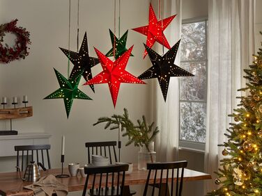 Set of 2 LED Hanging Velvet Paper Stars 60 cm Red MOTTI